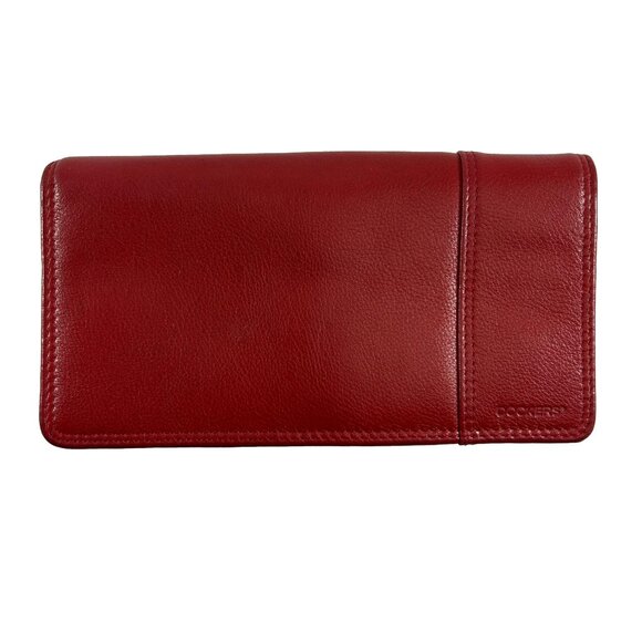 Red Genuine Leather Dockers Wallet Womens Bifold Pockets Coin - Picture 1 of 12